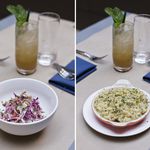 Summer Slaw of Nam Pla Prik, Peanuts, Cilantro (L), Sophie's Mac & Cheese with Buttermilk Biscuit Streusel (R)<br>